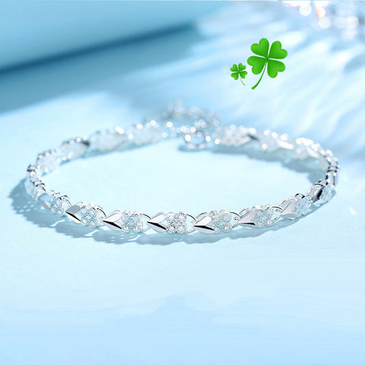 💖🍀Nowa bransoletka Love Fashion 925 Silver Four-Leaf Clover dla kobiet_3880904