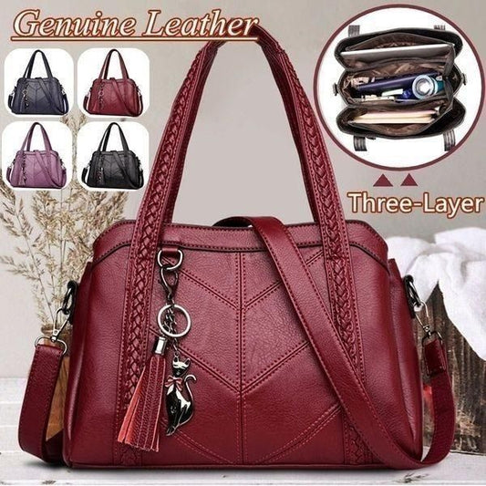 👜💟【50% ZNIŻKI】Torba ze skóry bydlęcej, torebka, duża pojemność, trzy przegrody, wodoodporna i odporna na zarysowania